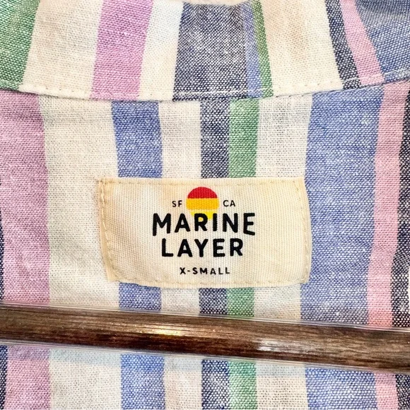 Marine Layer Lucy Resort Shirt Coastal Stripe Hemp Pastel Camp Beachy Travel XS - Picture 3 of 10